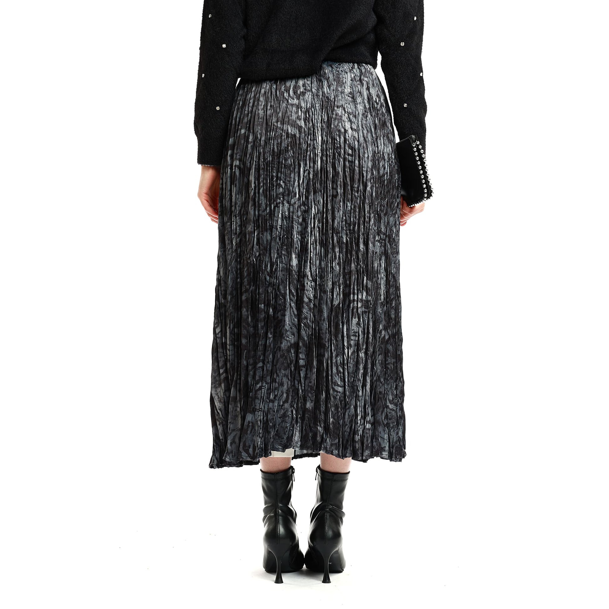 Pleated Skirt with Pattern and Belt Detail