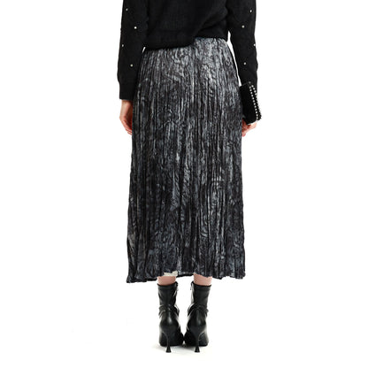 Pleated Skirt with Pattern and Belt Detail