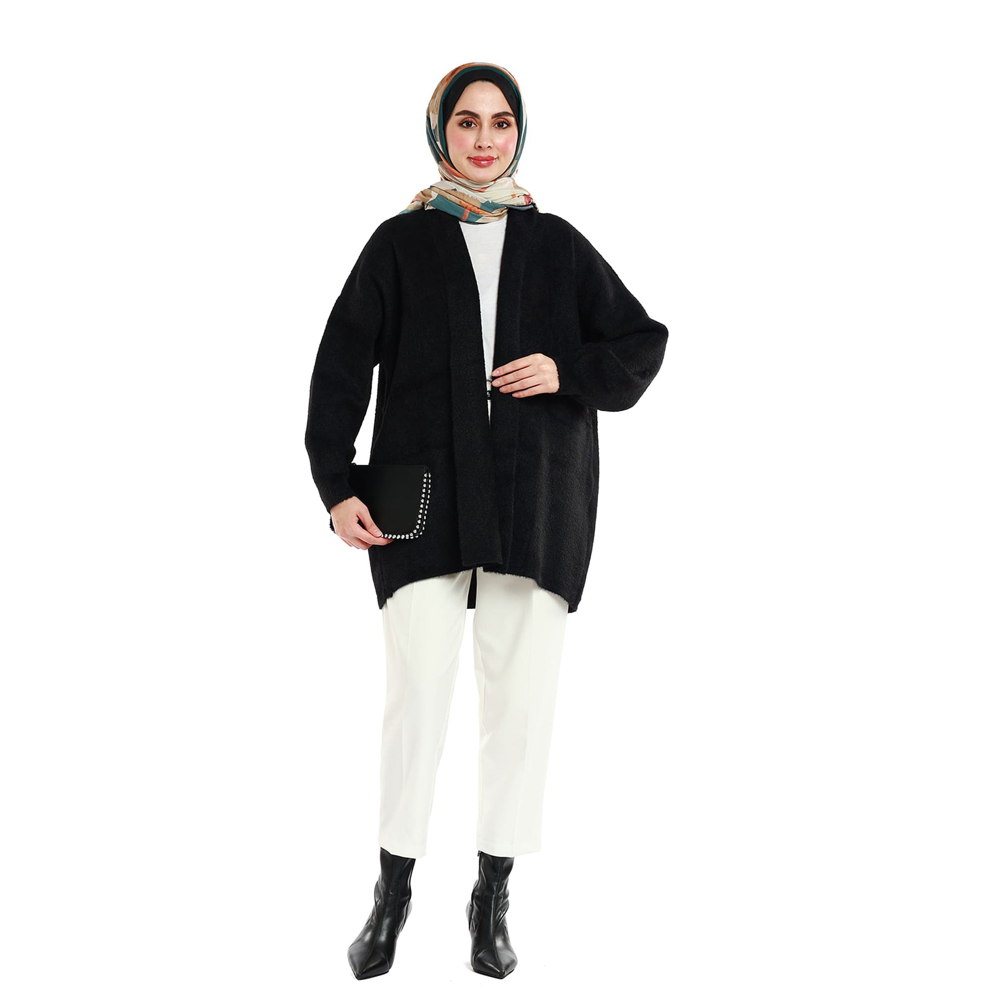 Shawl Collar Furry Oversize Cardigan without Buttons