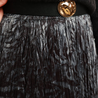 Pleated Skirt with Pattern and Belt Detail