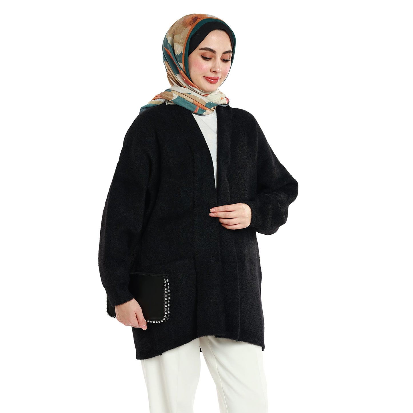 Shawl Collar Furry Oversize Cardigan without Buttons