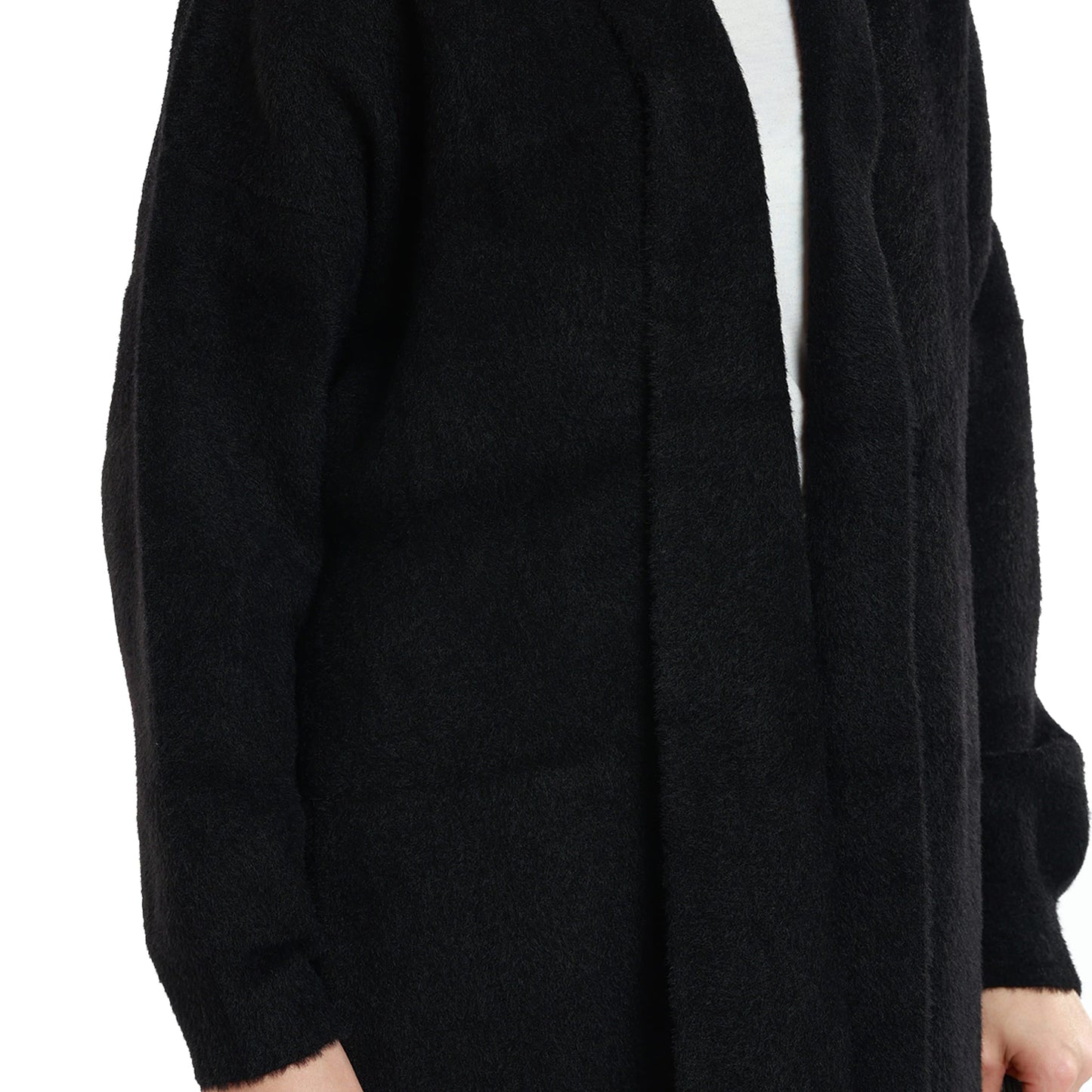 Shawl Collar Furry Oversize Cardigan without Buttons