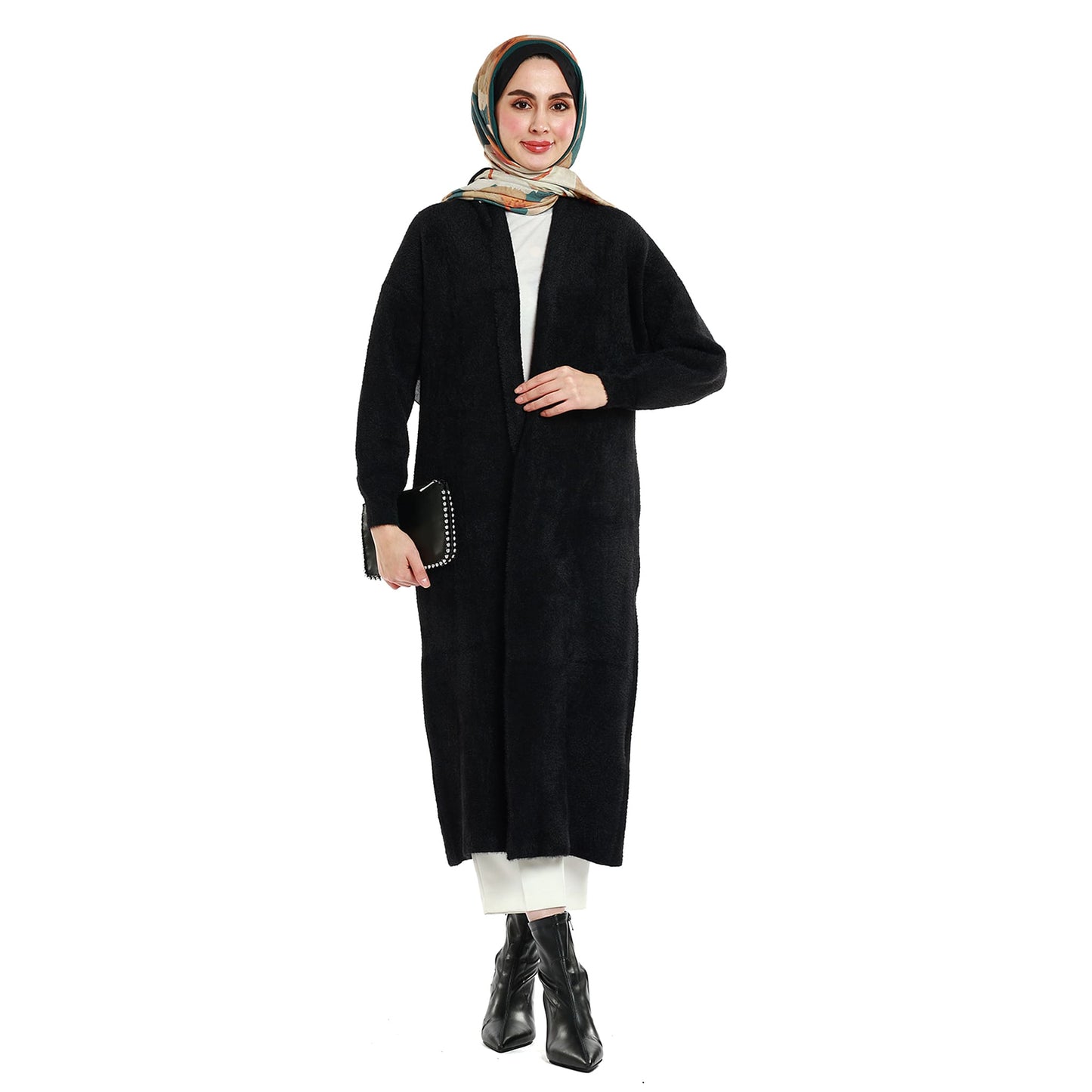 Long Knitted Tunic with Shawl Collar