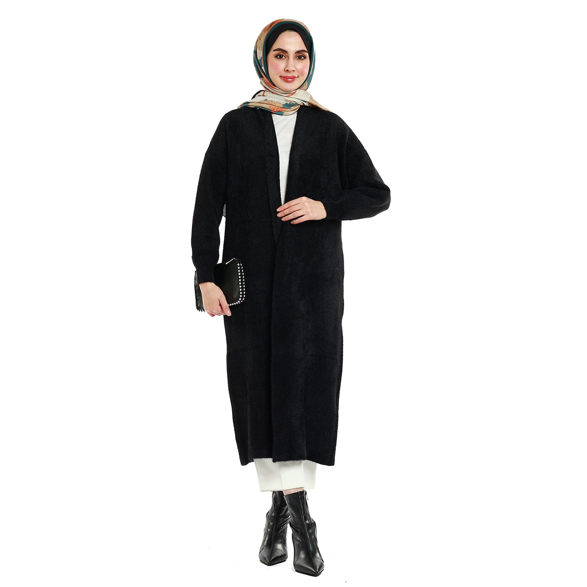 Long Knitted Tunic with Shawl Collar