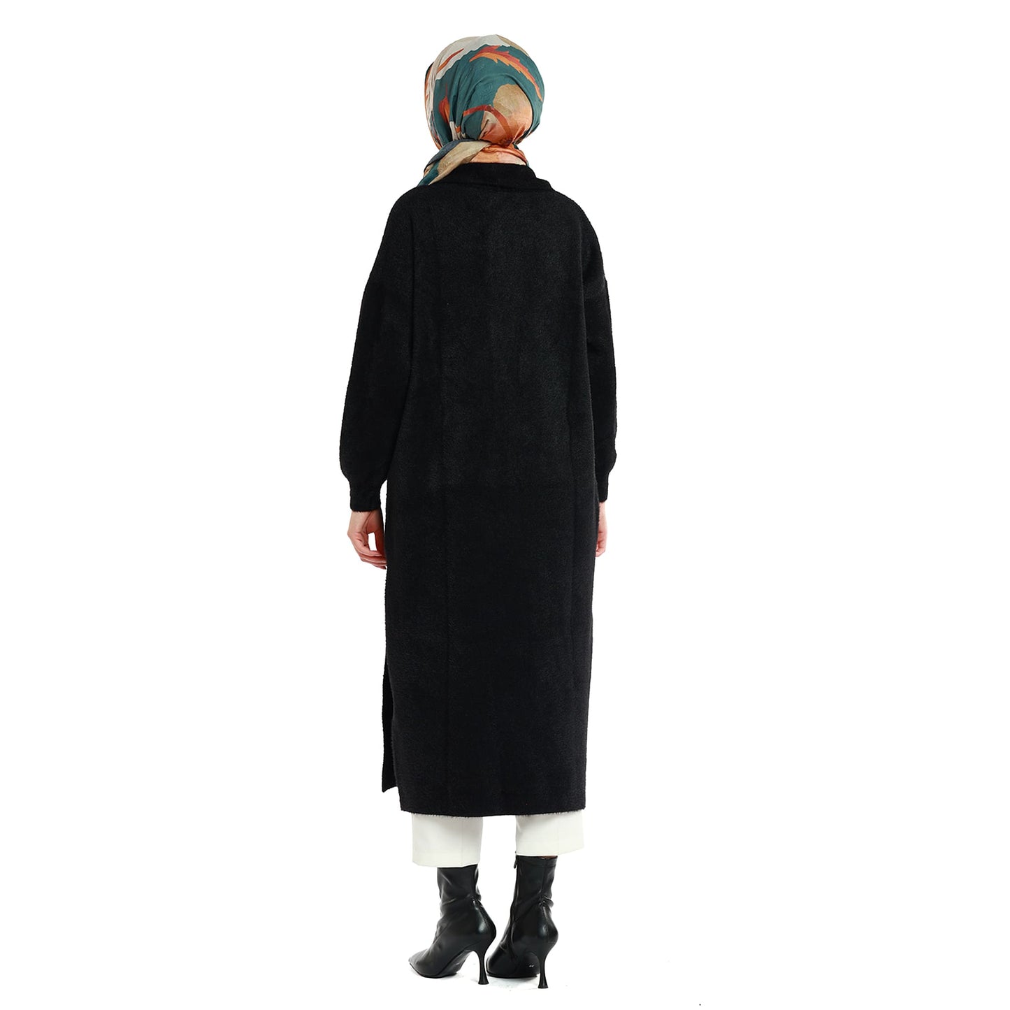 Long Knitted Tunic with Shawl Collar