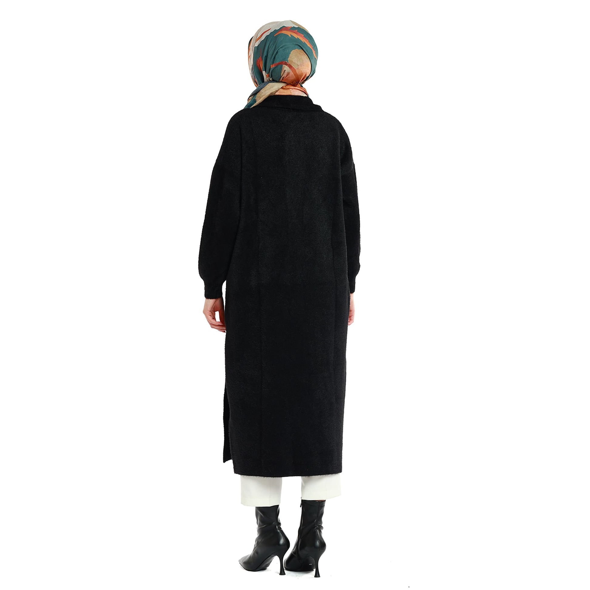 Long Knitted Tunic with Shawl Collar