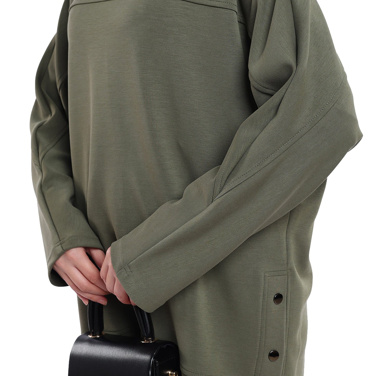 Modal Batwing Sleeve Buttoned Slit Two Piece Set
