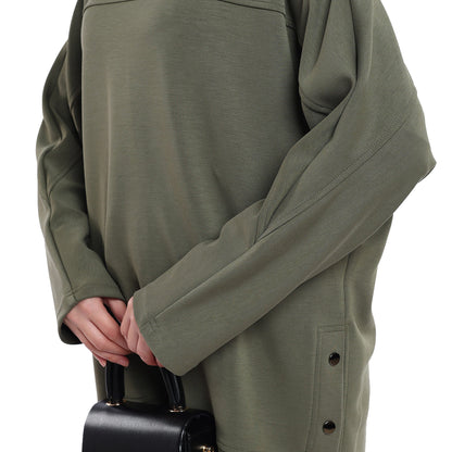 Modal Batwing Sleeve Buttoned Slit Two Piece Set
