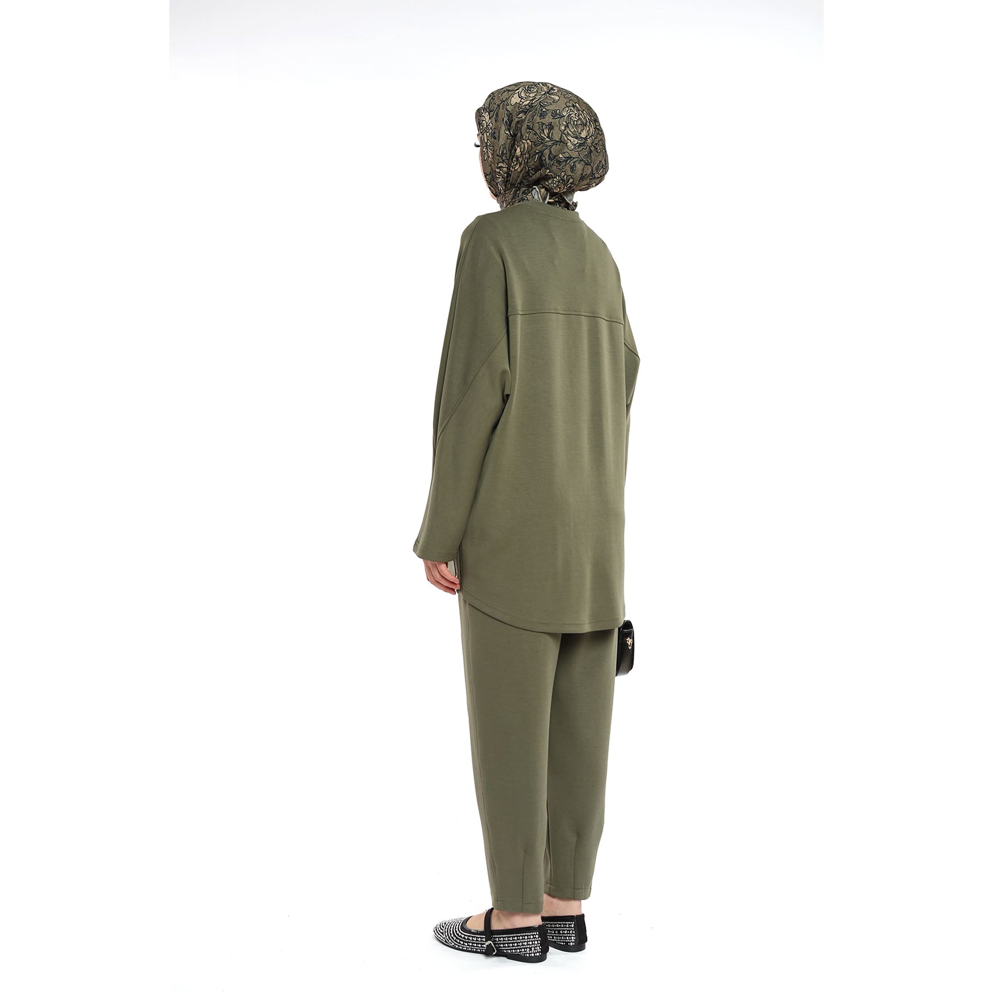 Modal Batwing Sleeve Buttoned Slit Two Piece Set