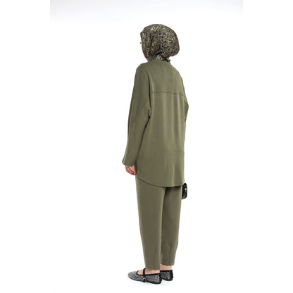 Modal Batwing Sleeve Buttoned Slit Two Piece Set