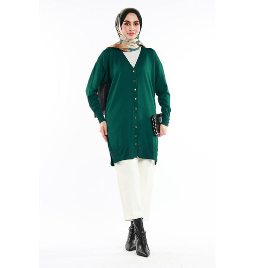 Buttoned V Neck Knit Cardigan