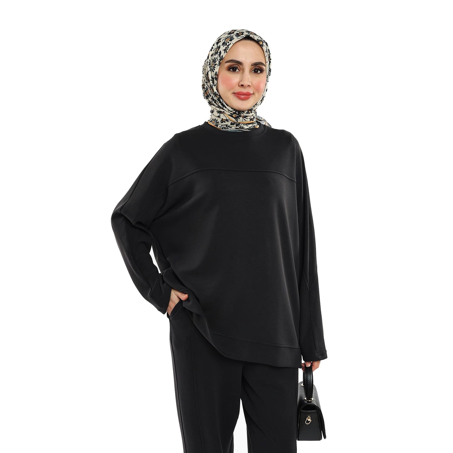 Modal Batwing Sleeve Buttoned Slit Two Piece Set