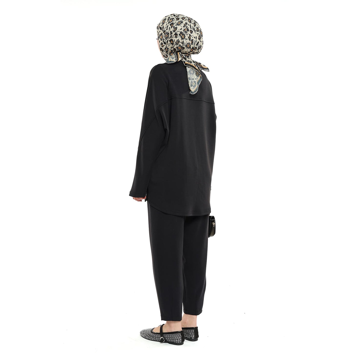 Modal Batwing Sleeve Buttoned Slit Two Piece Set