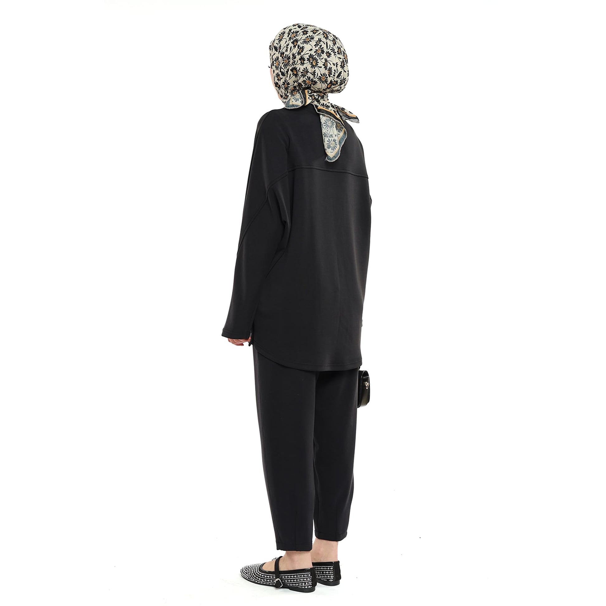 Modal Batwing Sleeve Buttoned Slit Two Piece Set
