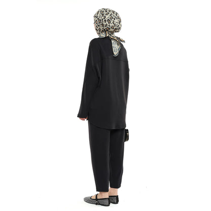 Modal Batwing Sleeve Buttoned Slit Two Piece Set