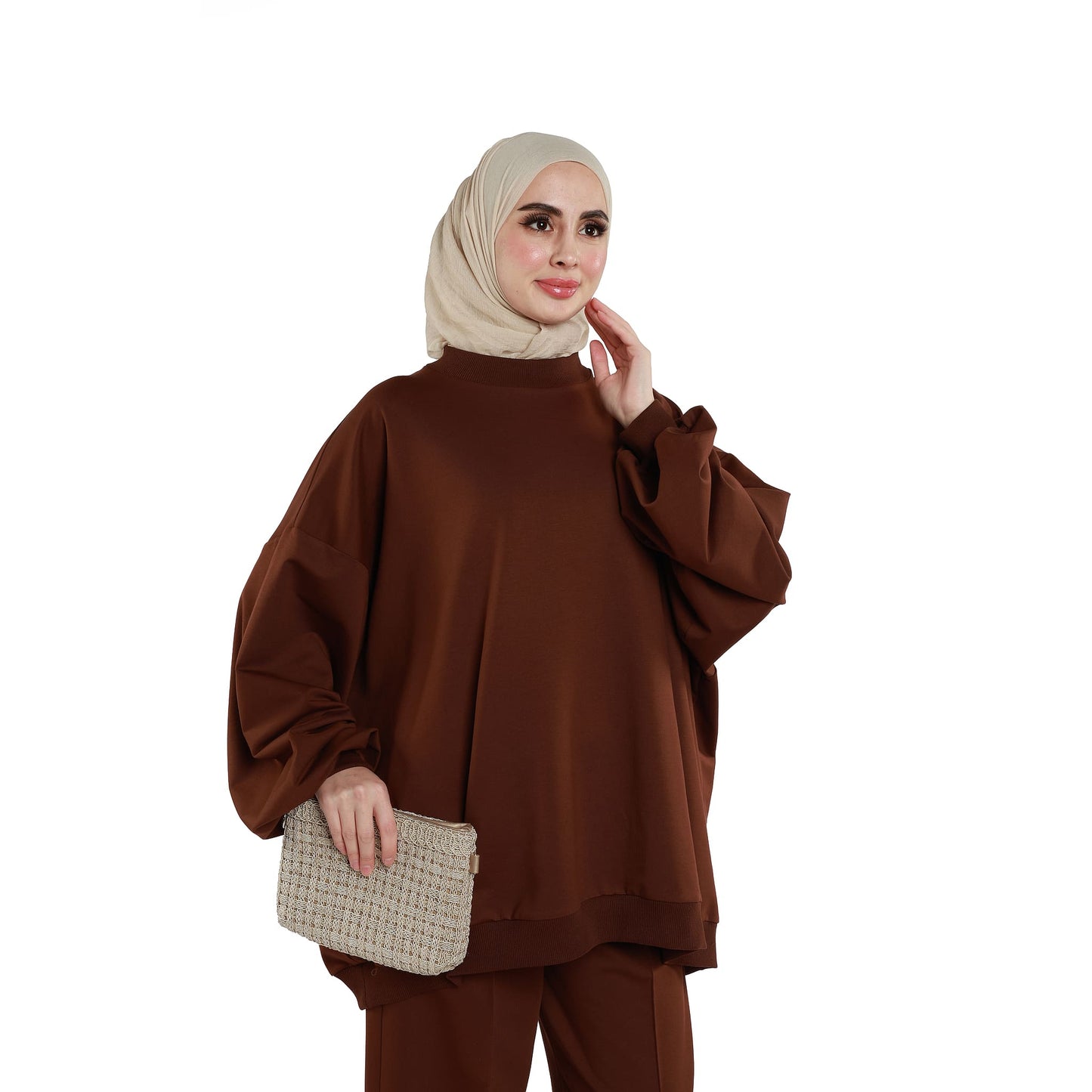 High Neck Drop Shoulder Everyday Two Piece Set