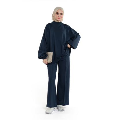 High Neck Drop Shoulder Everyday Two Piece Set