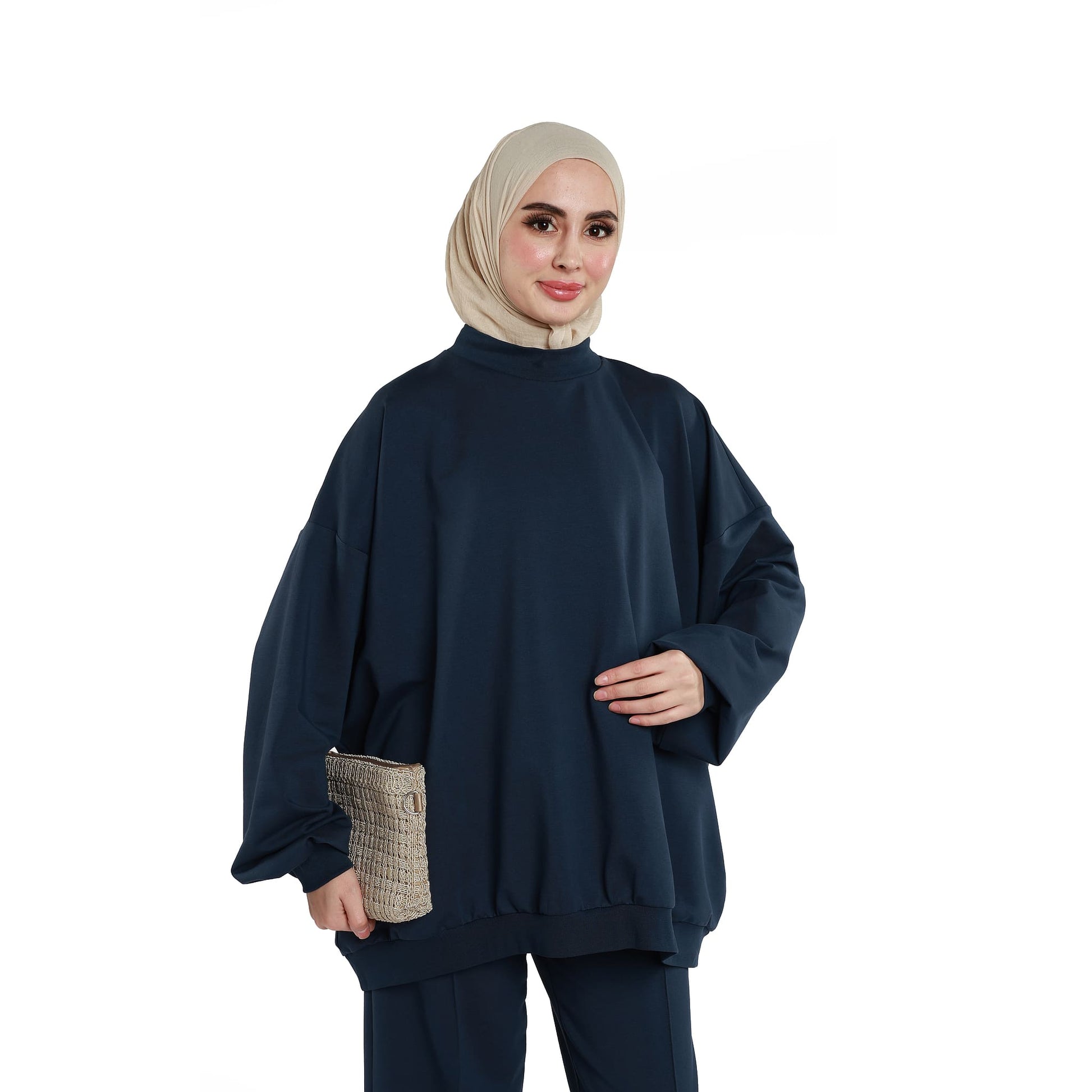 High Neck Drop Shoulder Everyday Two Piece Set