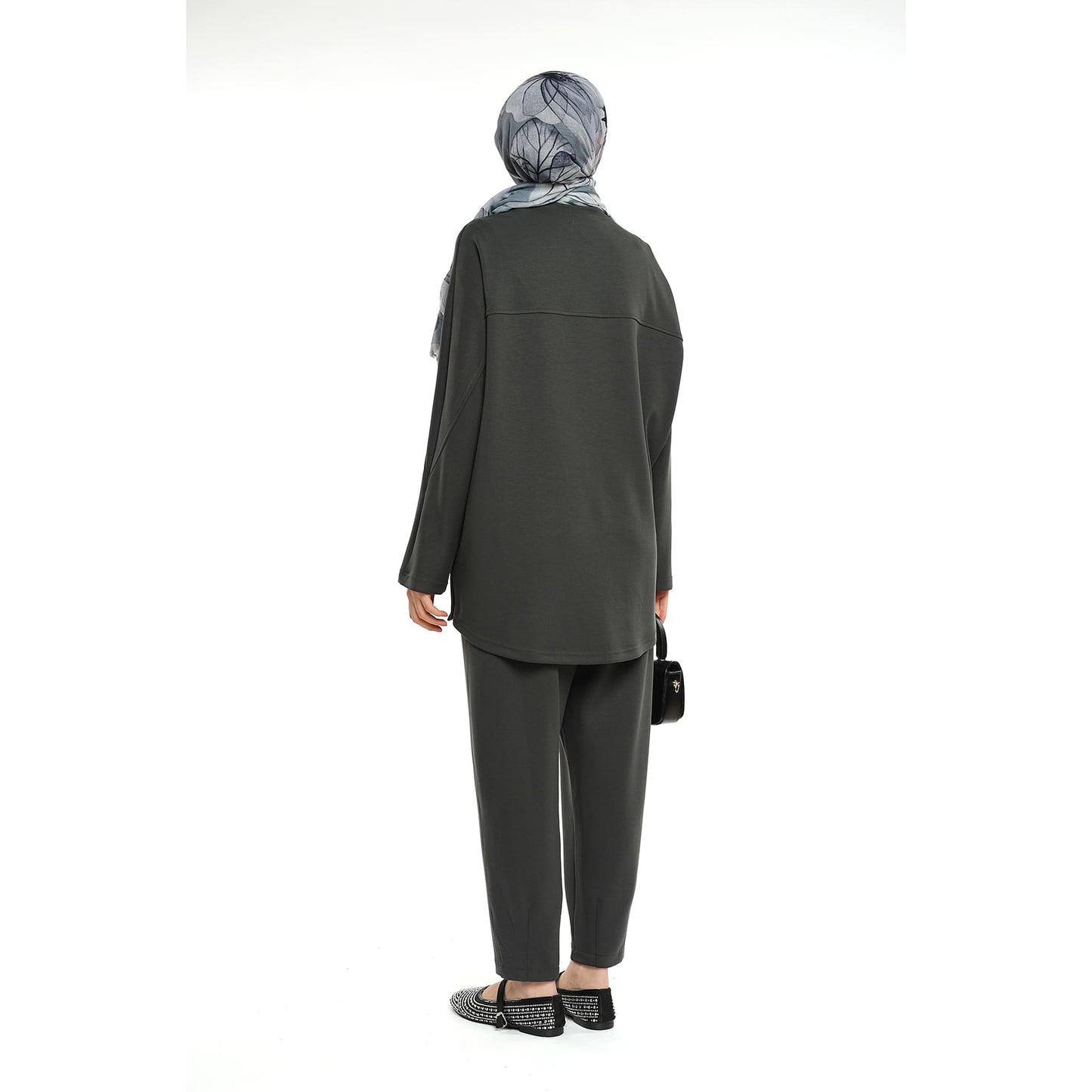 Modal Batwing Sleeve Buttoned Slit Two Piece Set