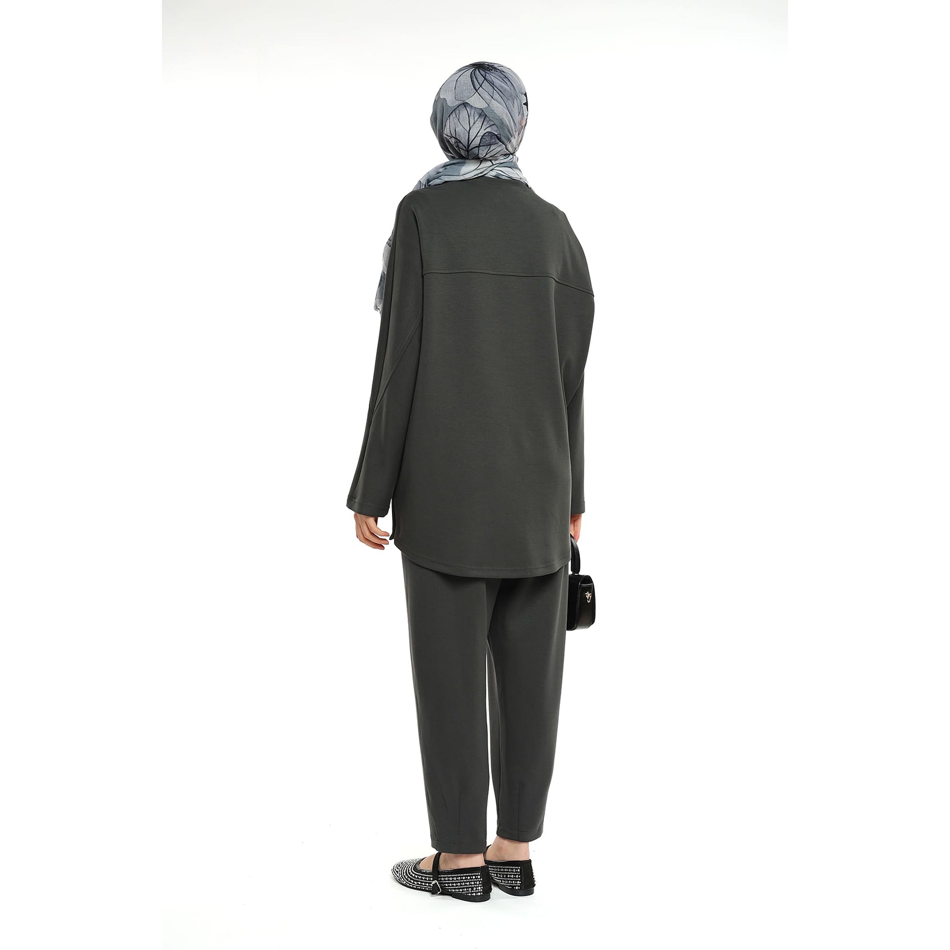 Modal Batwing Sleeve Buttoned Slit Two Piece Set