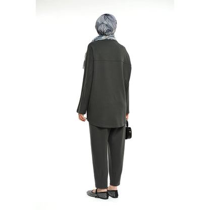 Modal Batwing Sleeve Buttoned Slit Two Piece Set