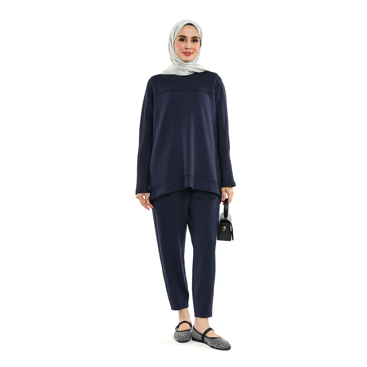 Modal Batwing Sleeve Buttoned Slit Two Piece Set