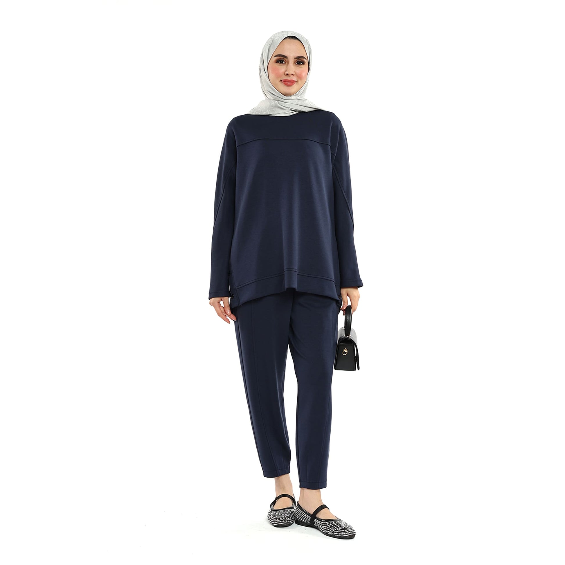 Modal Batwing Sleeve Buttoned Slit Two Piece Set