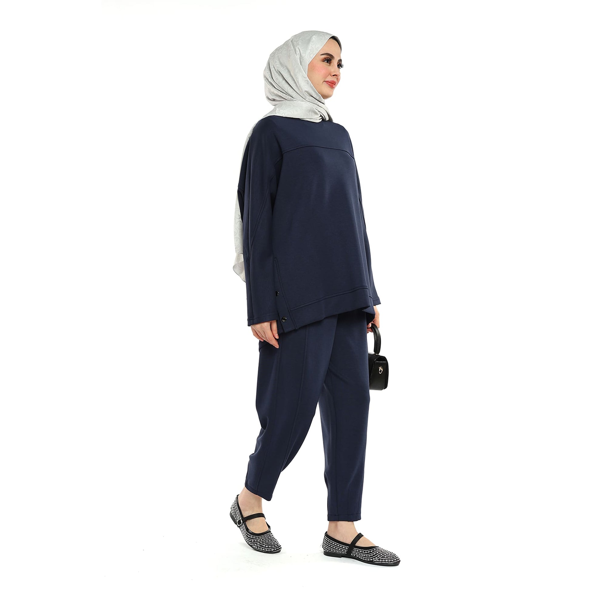 Modal Batwing Sleeve Buttoned Slit Two Piece Set