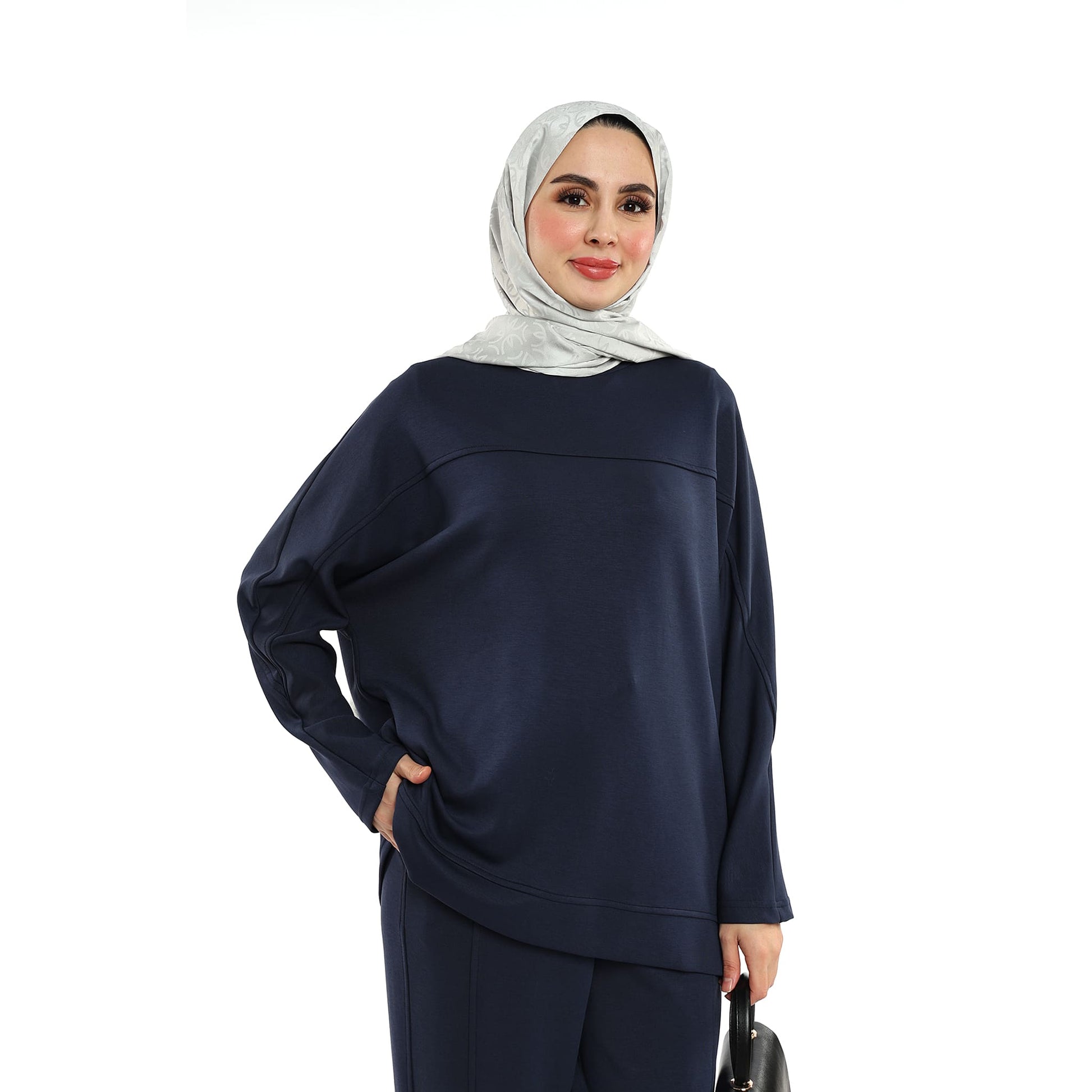 Modal Batwing Sleeve Buttoned Slit Two Piece Set