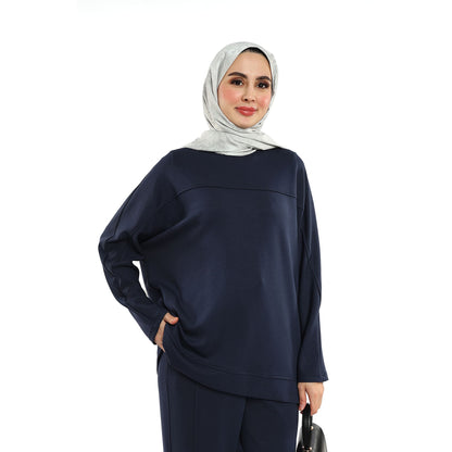 Modal Batwing Sleeve Buttoned Slit Two Piece Set