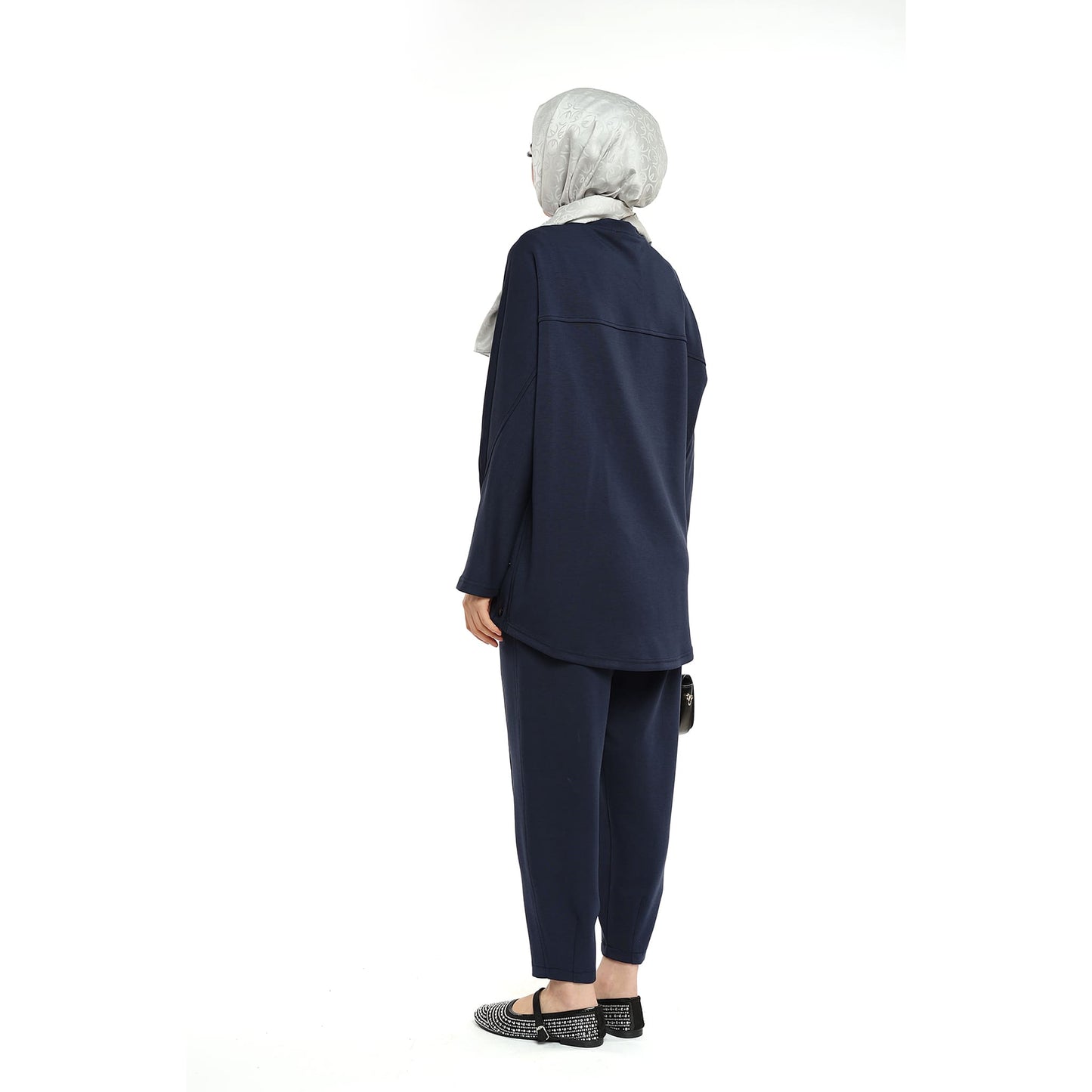 Modal Batwing Sleeve Buttoned Slit Two Piece Set