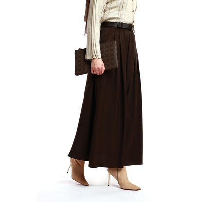 Belted Pleated Tencel Fabric Long Skirt