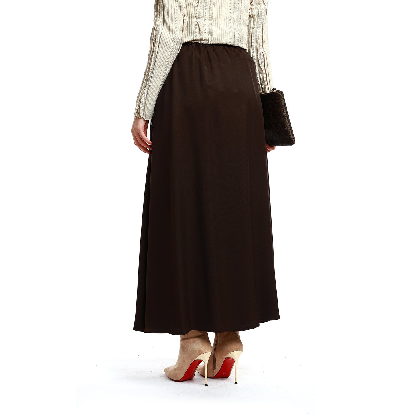 Belted Pleated Tencel Fabric Long Skirt