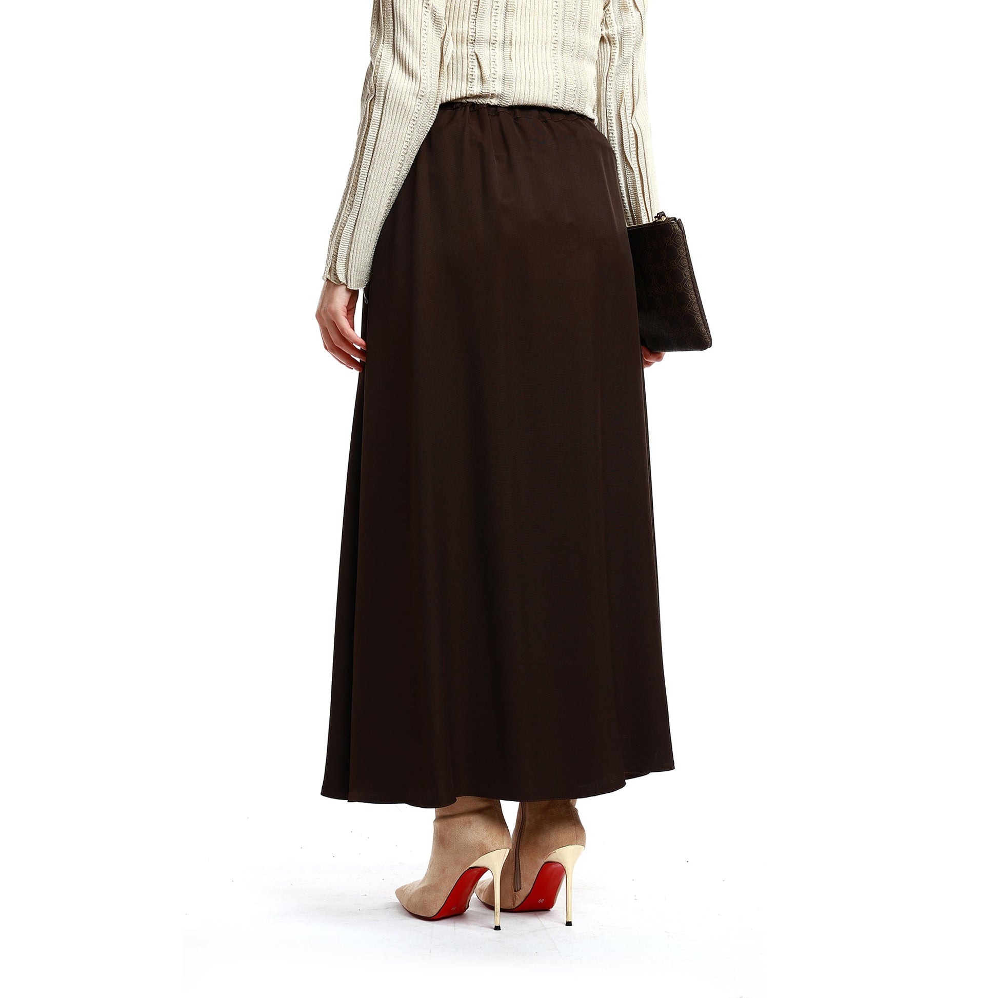 Belted Pleated Tencel Fabric Long Skirt