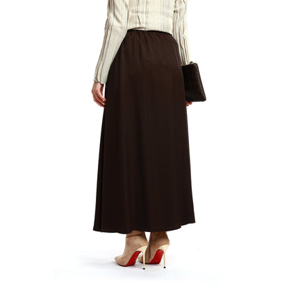 Belted Pleated Tencel Fabric Long Skirt