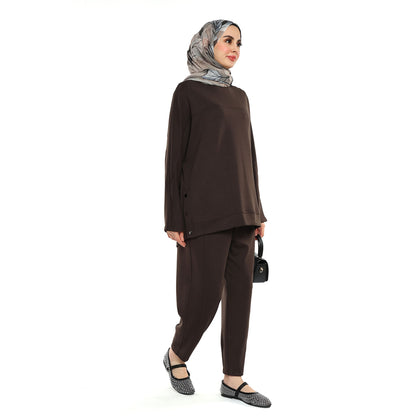 Modal Batwing Sleeve Buttoned Slit Two Piece Set