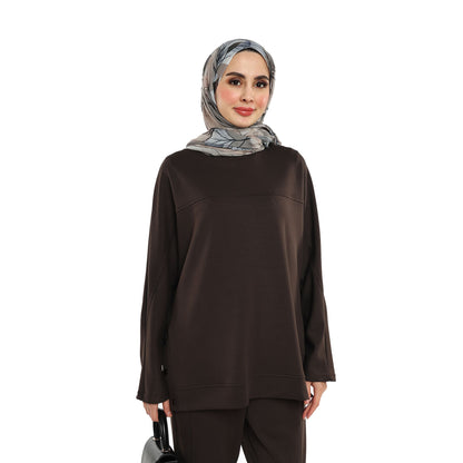 Modal Batwing Sleeve Buttoned Slit Two Piece Set