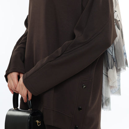 Modal Batwing Sleeve Buttoned Slit Two Piece Set