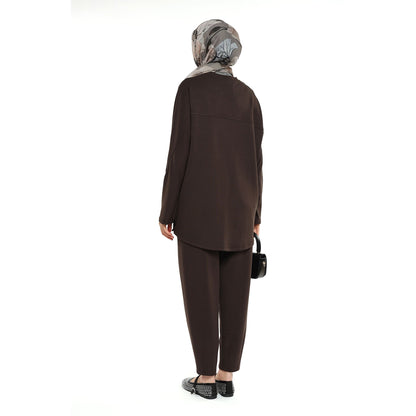 Modal Batwing Sleeve Buttoned Slit Two Piece Set