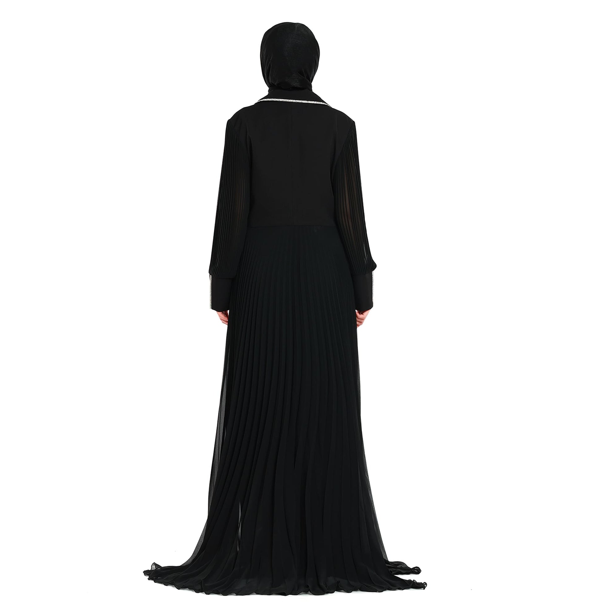 Blazer Style Pleated Maxi Dress With Rhinestone Trim