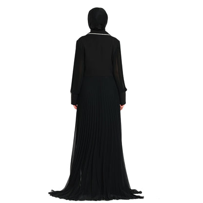 Blazer Style Pleated Maxi Dress With Rhinestone Trim