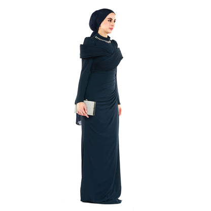 Embellished Neck Draped Band Detail Evening Dress