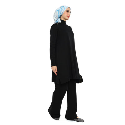 Turtleneck Knit Tunic With Gold Button Epaulette Detail