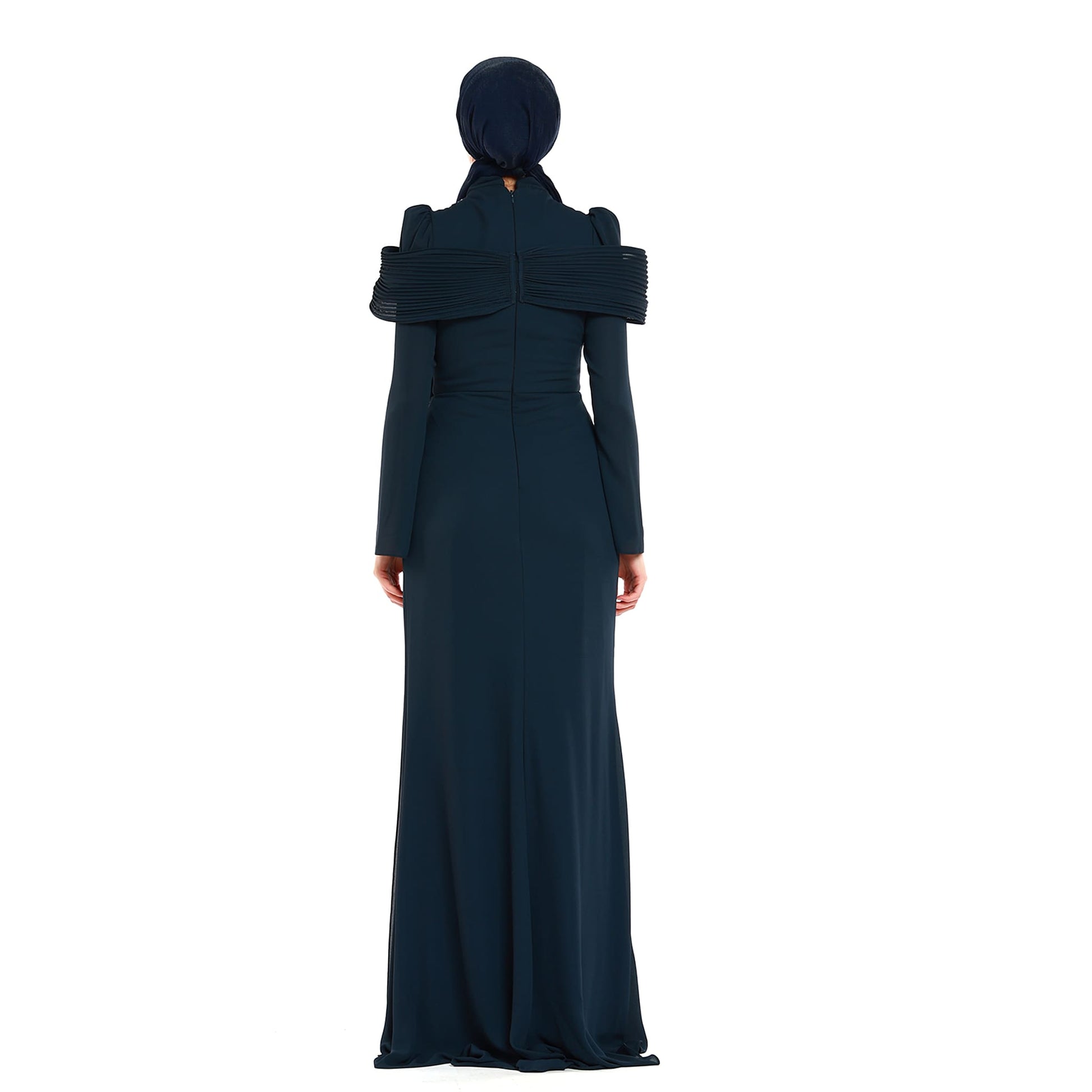Embellished Neck Draped Band Detail Evening Dress