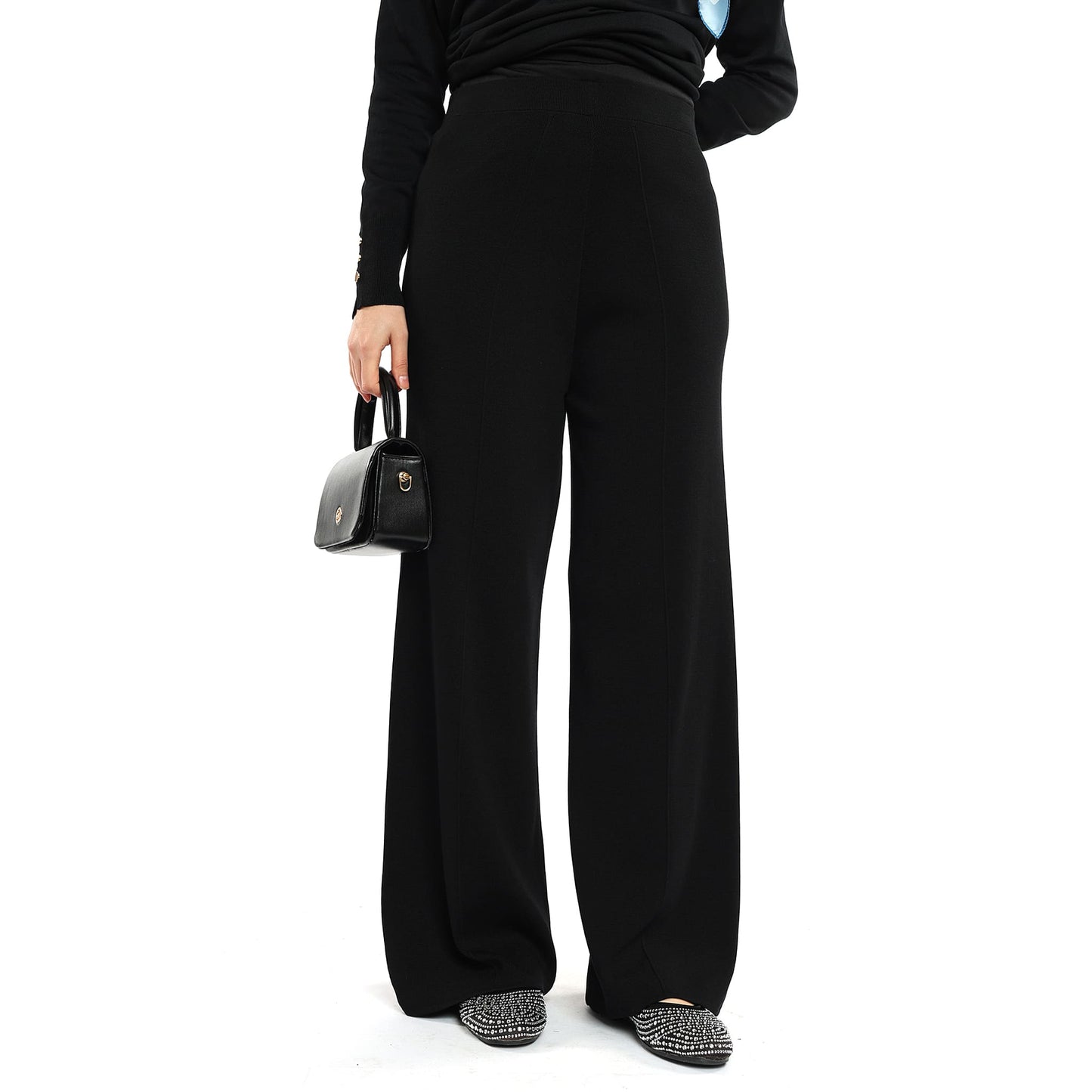 Elastic Waist Straight Cut Wide Leg Knit Pants