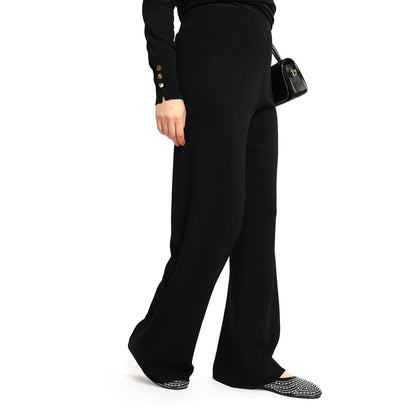 Elastic Waist Straight Cut Wide Leg Knit Pants