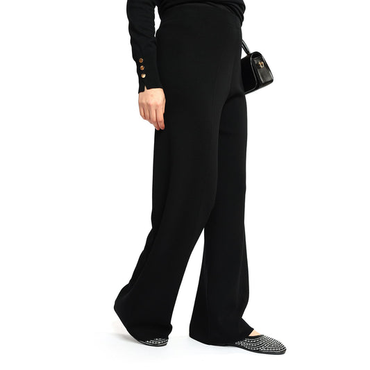 Elastic Waist Straight Cut Wide Leg Knit Pants