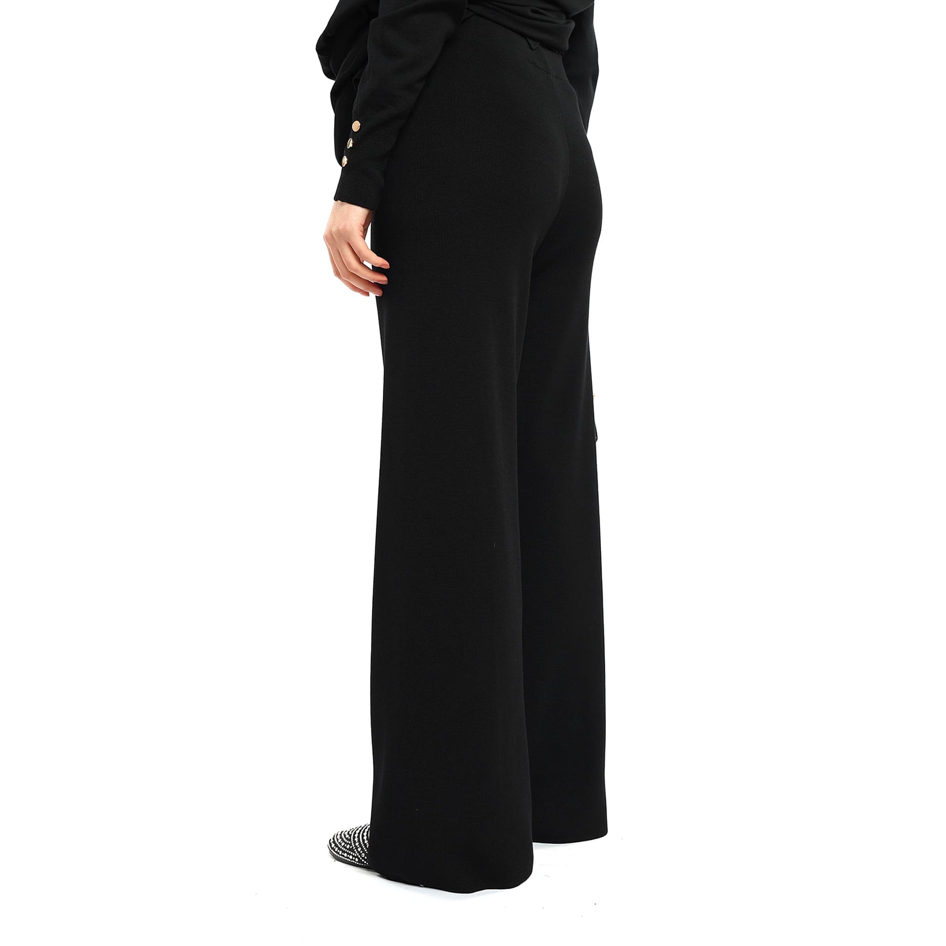 Elastic Waist Straight Cut Wide Leg Knit Pants