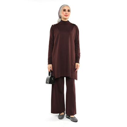 Turtleneck Knit Tunic With Gold Button Epaulette Detail