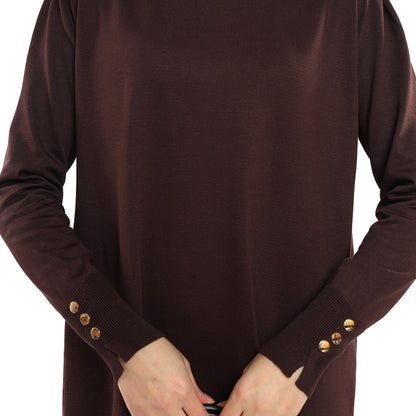 Turtleneck Knit Tunic With Gold Button Epaulette Detail
